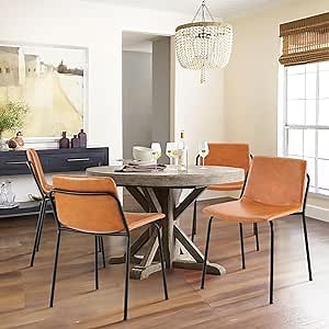 Modern Dining Chairs Set of 4, Upholstered Dining Room Chairs, Faux Leather Kitchen Chairs with Metal Legs for Home, Bistro Coffee Shops, Light Brown