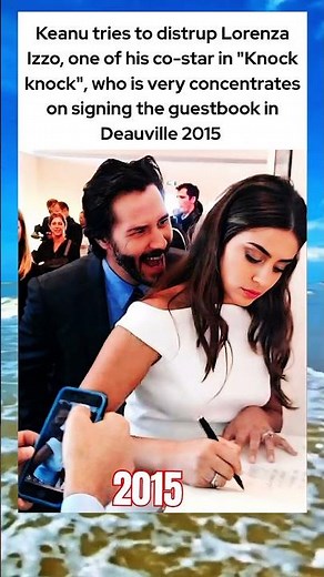 Keanu Reeves Playfully Distracts Lorenza Izzo During Her Guestbook Signing at Deauville 2015