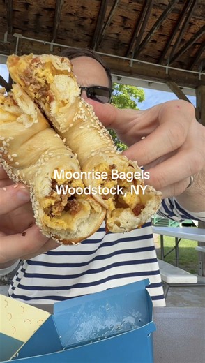 Trying my first stuffed bagel (while feeling like a stuffed bagel/battling a cold) 📍 @MoonriseBagels - Woodstock, NY #bagel #woodstock #foodreview