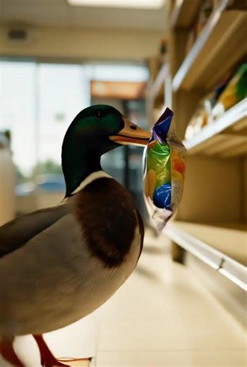 Duck Walks into Store, Steals Snack and Runs Away