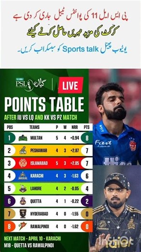 HBLPSL11 POINTS TABLE|#hblpsl11 |PSL 11 HIGHLIGHTS|PSL LIVE MATCH|#cricket #psl #shorts #viral