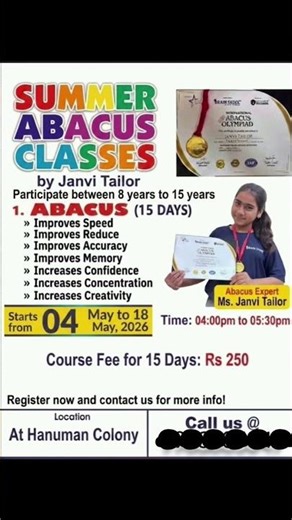 *SUMMER ABACUS CLASSES* by Janvi Tailor ||Janvi tailor||Abacus classes#janvi #abacus#abacusclasses