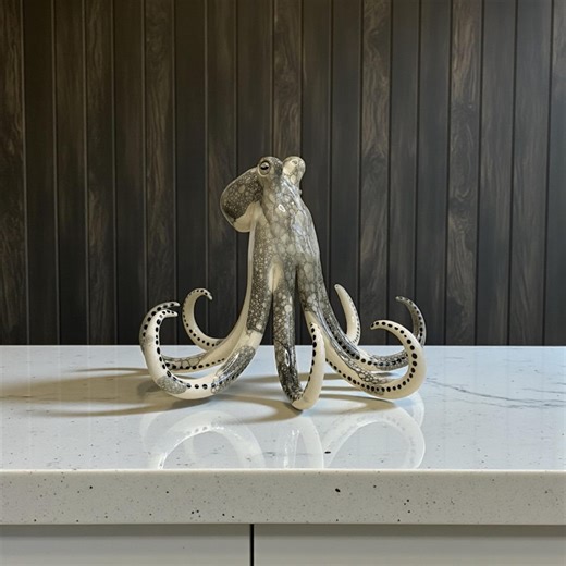 Handmade Ceramic Octopus Sculpture, Bone Colored With Black Bubble Effect Ocean Decor Figurine - Etsy UK