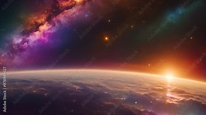 A beautiful alien planet with sparkling northern lights, vast horizons and a majestic night sky, combining flight and the wonder of the sky.