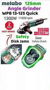 Metabo WPB 13-125 Quick DS 1300W 5" Angle Grinder Machine Safety Disk Jams fast brake safety clutch