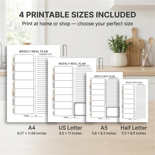 Minimilest Weekly Meal Planner With Grocery List Printable Template, 7 Day Menu Plan, Food Planner, Health & Fitness, A4/a5/letter/half - Etsy