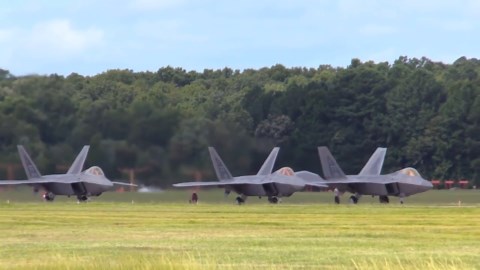 F-22 Raptors & T-38 Talons takeoff • Langley Air Force Base
