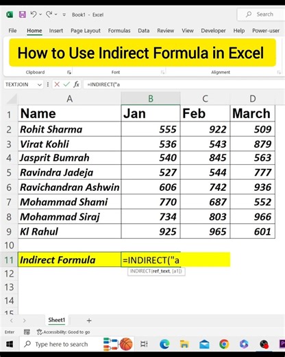 #Excel | How to use indirect formula in excel | #indirect_formula #computer #viral #formula #Shorts