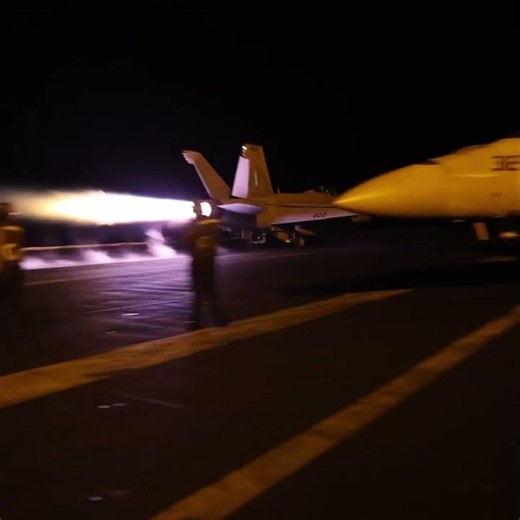 F/A-18 Launched Into the Night From an Aircraft Carrier