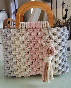 Bolso de macramé con asas de madera, tote bag, estilo boho, hecho a mano. - Etsy España