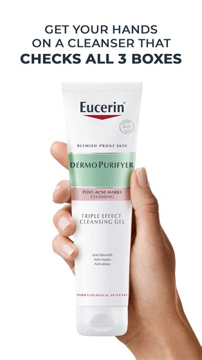 Eucerin's DermoPurifyer Triple Effect Cleansing Gel helps you beat blemishes and post-acne marks by reducing impurities and removing dead skin cells, leaving you with clean, visibly clearer skin. 📸💖 ​ #Eucerin #EucerinSA #Skincare #Acne #DermoPurifyer | Eucerin South Africa