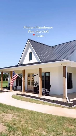 Architectural Designs on Instagram: "Save this gorgeous Farmhouse build! Our client @athomewithbrandie and @dumbeckcustomhomes finished up this stunning build of Modern Farmhouse Plan #56510SM in Texas! 🤍2,085 SqFt 🤍3 Beds 🤍2.5 Baths 🤍2 Car garage Link in bio for the plans!"
