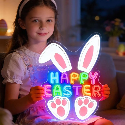 Happy Easter Neon Sign, Bunny LED Easter Light Wall Decor, Easter Gift for Kids - Etsy