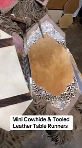 Mini Cowhide Table Runner Available on our website:Western-Linens.com We are open 7 days a week Monday-Saturday 9:30-6:30 Sunday 10:30-5pm 10679 Harry Hines Blvd Dallas Tx 75220 | Western Linens