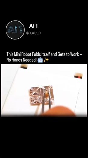 Ai 1 on Instagram: "Meet the tiny origami robot that’s redefining mini machines. 🤖📏 Measuring just 1.6 cm and weighing only 0.31 grams, this self-folding marvel can walk, swim, climb, and even carry loads twice its own weight! 💪🌊🏔️ Crafted from a special three-layer material, it folds itself into a 3D shape when heated—and is guided by external magnetic fields to perform complex tasks with precision. It’s not sci-fi. It’s the future of robotics—shrunk down to the size of a coin. 🔬✨ - - - -