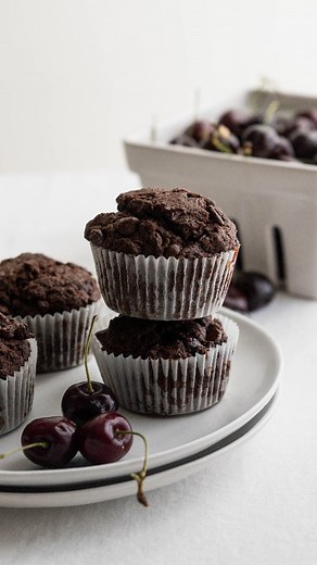 Healthy Double Chocolate Cherry Muffins – Dessert for Breakfast!