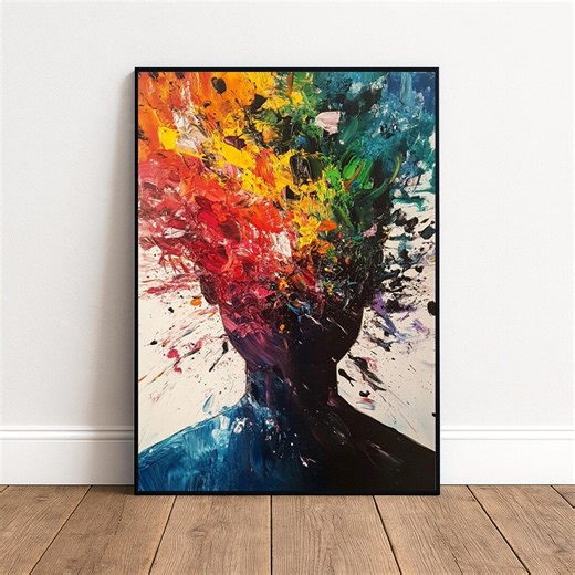 Exploding Mind Wall Art | Colorful Abstract Figure Poster | Instant Download Printable | Bold Expressive Home Decor Print - Etsy