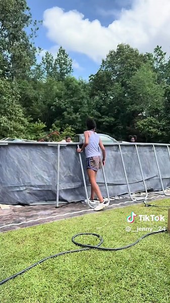 Day one of putting the #Costco pool together with all these damn kids. #fun #pool #poolsetup #dog #fullofkids @Full of kids