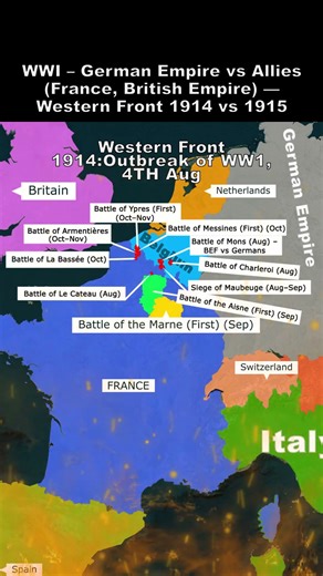 A WWI – German Empire vs Allies France, British Empire — Western Front 1914 vs 1915