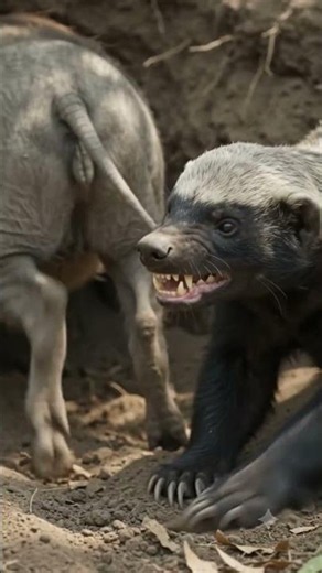 Honey Badger vs Warthog - Epic Burrow Showdown! 😱 | Fearless Animal Encounter #shorts