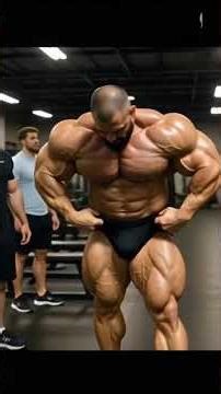 Bodybuilder showoff in gym with heavy biceps 💪