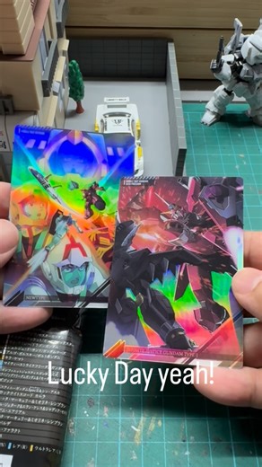 KK on Instagram: "First time trying these Gundam Visual Art Collection cards. They came with a piece of biscuit. I got these packs at a discount as the biscuit had expired 🤣🤣🤣🤣 I got two Rare cards! Damn I am lucky 🥳 #gundam #gundamvisualartcollection #asmr #bandai"