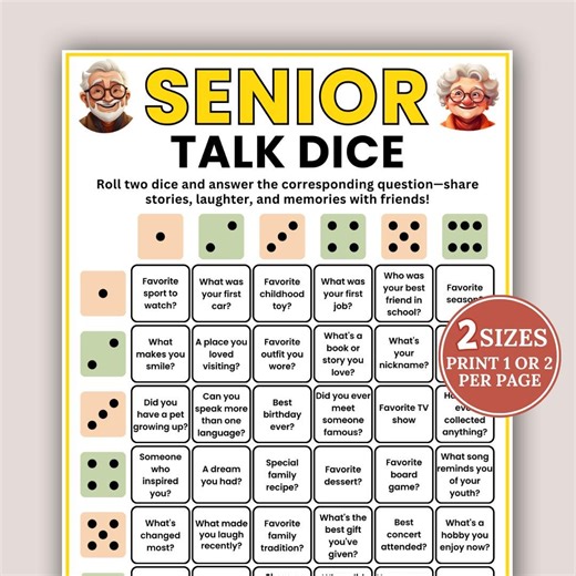 Senior Talk Dice Game, Table Talk Dice, Games for Senior Citizens,seniors Memory Game,senior Birthday Activity,roll and Tell Game,group Game - Etsy