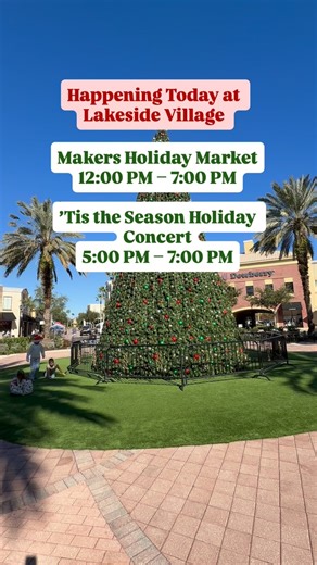 ✨ Happening Today at Lakeside Village ✨ Make the most of your Saturday with a full day of holiday magic at Lakeside Village. 🎁 Makers Holiday Market 🕛 12:00 PM – 7:00 PM Shop from 70 local vendors featuring handmade gifts, seasonal décor, treats, and one-of-a-kind finds. 🎶 ’Tis the Season Holiday Concert 🕔 5:00 PM – 7:00 PM Enjoy a festive outdoor concert filled with live holiday favorites in a cozy, family-friendly setting. 🎄 Meet the Magic 🕕 6:00 PM – 9:00 PM Watch our all-new Christmas 
