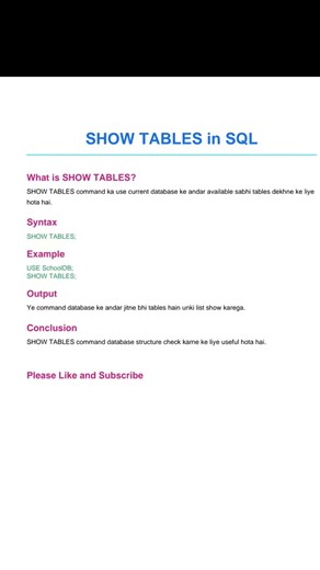 Show Tables | #trendingshorts #cyberjiraiya #sql #sqltutorialforbeginners #sqltutorial