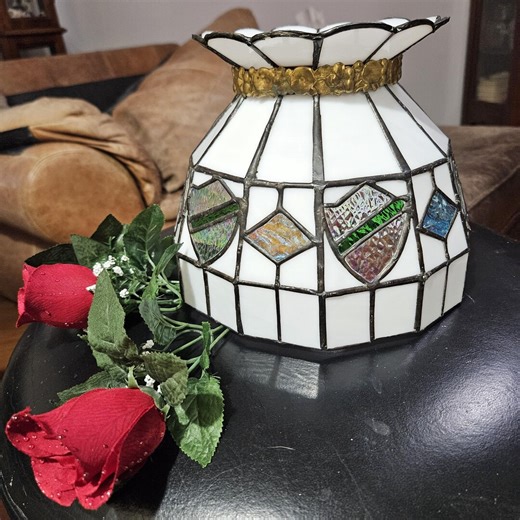 Vintage Slag Glass Lamp Shade White With Green Blue and Silver - Etsy