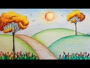 How to draw a garden scenery of summer/ spring season step by step