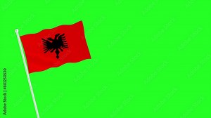 Albania flag waving with pole on green screen background. Chroma key, National day of Albania