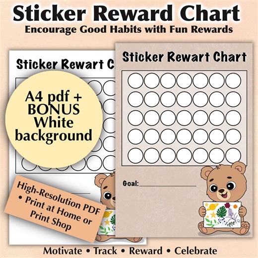 Bear Reward Chart Printable | Kids Behavior Tracker (A4 PDF   Bonus Background) - Etsy