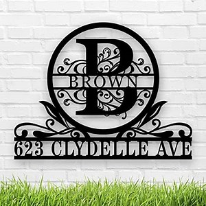 Personalized Address Sign with Last Name Custom House Number Sign Personalized Metal Sign Outdoor Address Sign Metal Address Plaque Initial Split Letter Monogram Sign Housewarming Gift