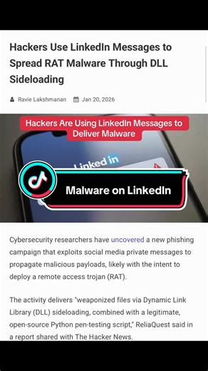 Cybercriminals are abusing LinkedIn private messages to spread malware using a stealthy technique called DLL sideloading. Victims receive fake job offers with attachments that appear legitimate but secretly install remote access trojans. This campaign highlights how phishing has moved beyond email into trusted professional platforms—and why even familiar messages should be treated with caution.
