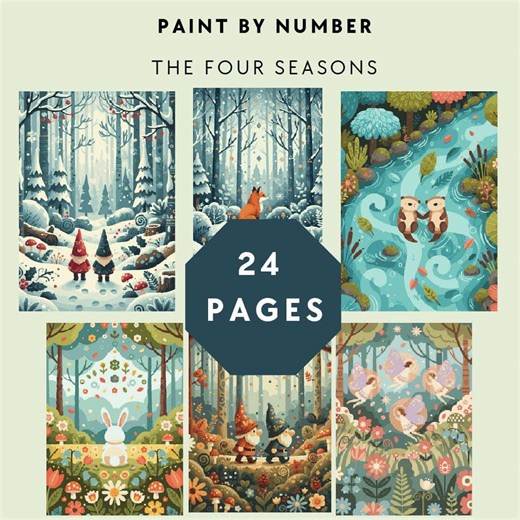 Four Seasons Paint by Number | Relaxing Digital Coloring Page (SVG, PDF, PNG) - Etsy Canada
