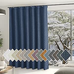NICETOWN Navy Blue Curtains for Sliding Glass Door, Rod Pocket/Back Tab/Hook Belt Faux Linen Thermal Window Drape Privacy Room Divider for Kids Room/Living Room, W100 x L84, 1 Panel