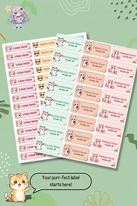 Personalized Cute Chibi Cat Name Labels, Custom Kitten School Tags, Adorable Cat-themed Sticker Labels for Kids' Supplies - Etsy Australia