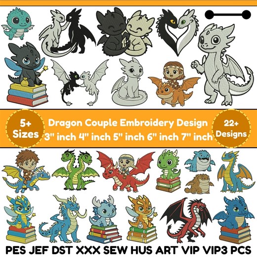 Black Dragon Machine Embroidery Design Couple Dragon Toothless and Light Fury Design Firedrake Embroidery Dragon Book 5size Instant Download - Etsy