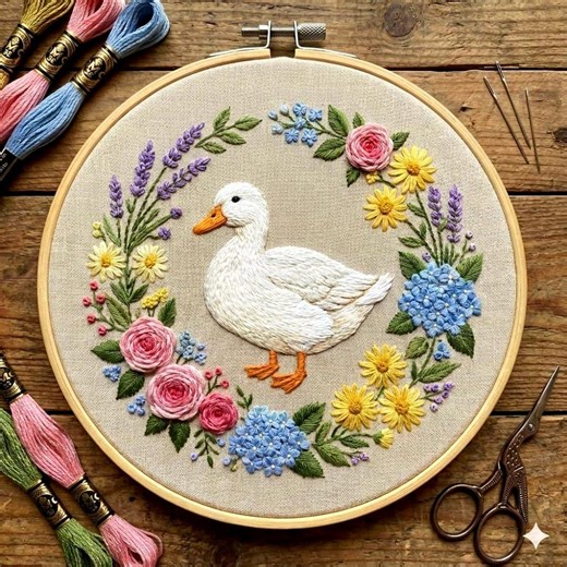 Duck Embroidery Pattern PDF • Floral Wreath Hoop Art • Hand Embroidery Template • Instant Download - Etsy