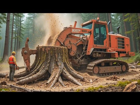 Insane Huge Wood Destroying 100-Year-Old Oak Trees - Fastest Stump Grinding Whole Tree Shredders