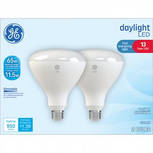 GE BR40 LED Light Bulbs, 65 Watt, Daylight, Indoor Floodlights, Medium Base, Frosted Finish, 13yr, 2pk