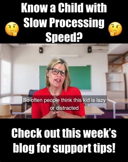 Children with slow processing speed are often labelled “dumb” or “lazy” when they are often very intelligent, but don’t process information as quickly as their classmates. This can lead to anxiety as it impacts on their ability to engage in learning. So it is important to put in place accommodations so they don’t feel like they are struggling. READ more in this week's blog; https://suelarkey.com.au/slow-processing-speed/ | Sue Larkey