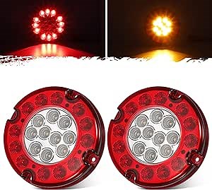 Partsam 2x 7 Round Stop Turn Tail Lights 22 LEDs Red Amber 7 Inch Bus LED Light Round Truck Tail STT Stop Brake Turn Signals Light with Reflex Lens Trailer Truck Vintage Camper Rear Taillights 10-30V