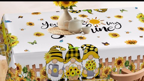 Hexagram Spring Tablecloth 60x84 Inch Rectangle, Sunflower Tablecloths You are My Sunshine Gnomes Truck Table Cloth Yellow Sunflower Decor for Home Party Dinner Decorations