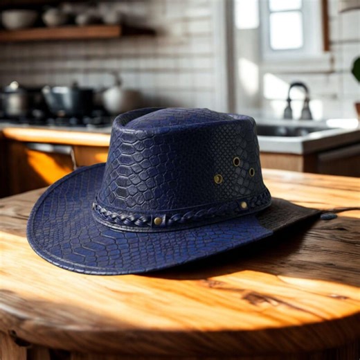 Handmade Snakeskin Embossed Leather Cowboy Hat, Western Braided Band Style - Etsy