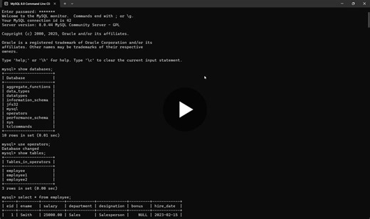 #sql #mysql #database #sqlpractice #sqloperators #learningjourney #techlearning #developerjourney | Manaschaya Thota