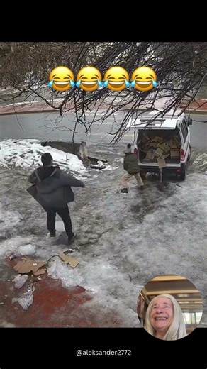 When Van Unloading Becomes a Skating Rink #snow #struggle #shorts