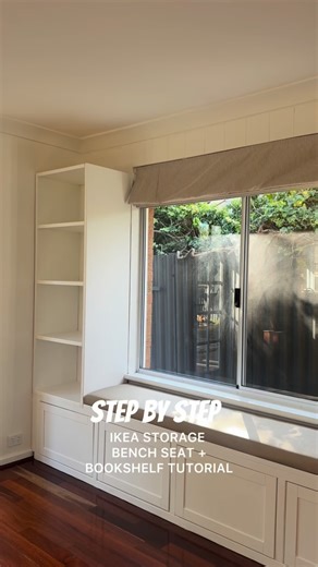 Georgia & Charlie 🐻 on Instagram: "Finally giving you guys my highly requested step-by step-guide on how I created this ikea storage bench seat and bookshelf for my dining nook. I have listed all of the products that I used in the video.s If you wanted to do this project on a cheaper budget you would be able to swap the spec-rite panels for plywood. I have a highlight on my page for how I DIY’d the cushion for the top! I designed the space using the @collov.ai to visualise what it was going to 