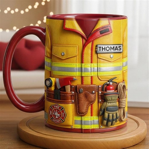 Personalized Firefighter 3D Accent Mug, Fire Rescue Stuff Cup, Proud Fireman, Faux 3D Effect - Flat Surface - Etsy
